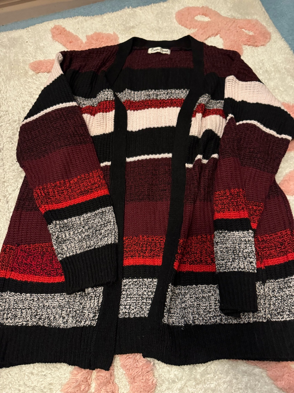 Caren Sport Women's Striped Cardigan - Burgundy, Red, Black, Cream, Gray